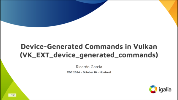 Title slide: Device-Generated Commands in Vulkan (VK_EXT_device_generated_commands)